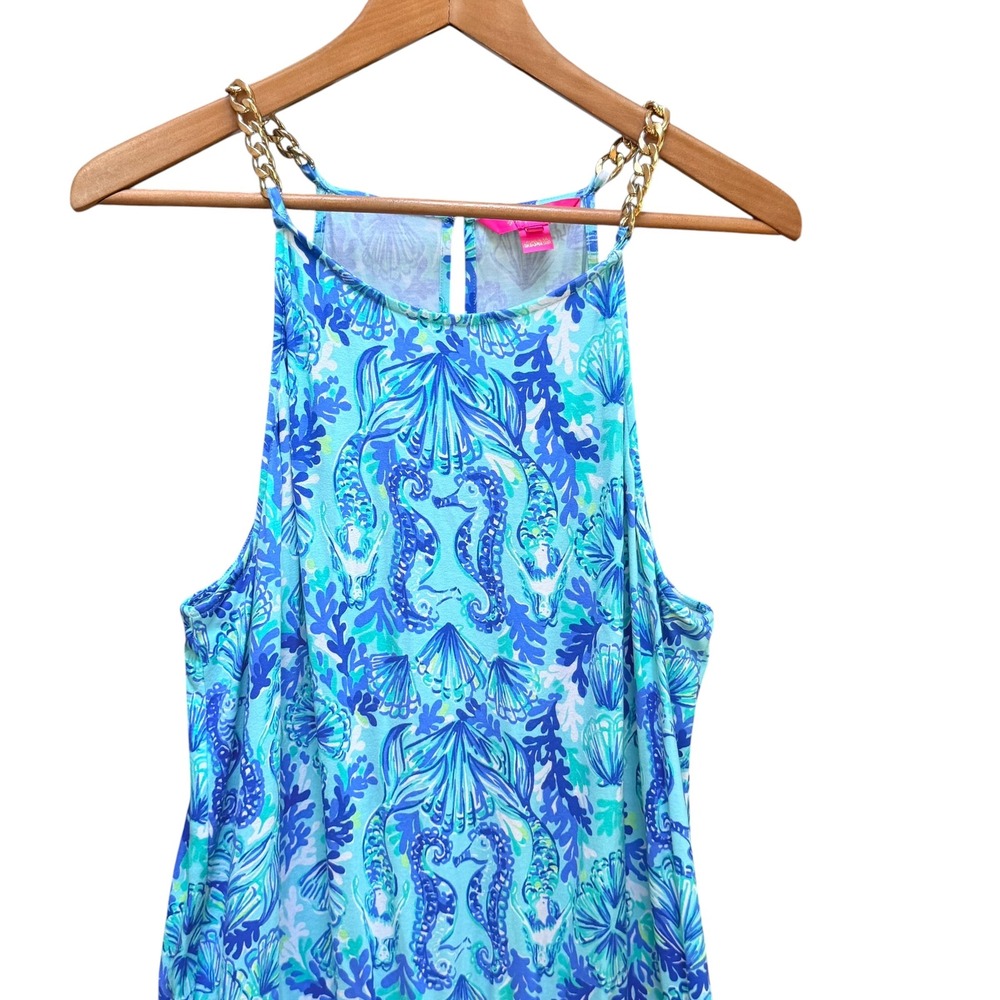 Lilly Pulitzer Jumpsuit Womens XL Aqua Keeran Sea Glass Seahorse Preppy Resort - Picture 2 of 8